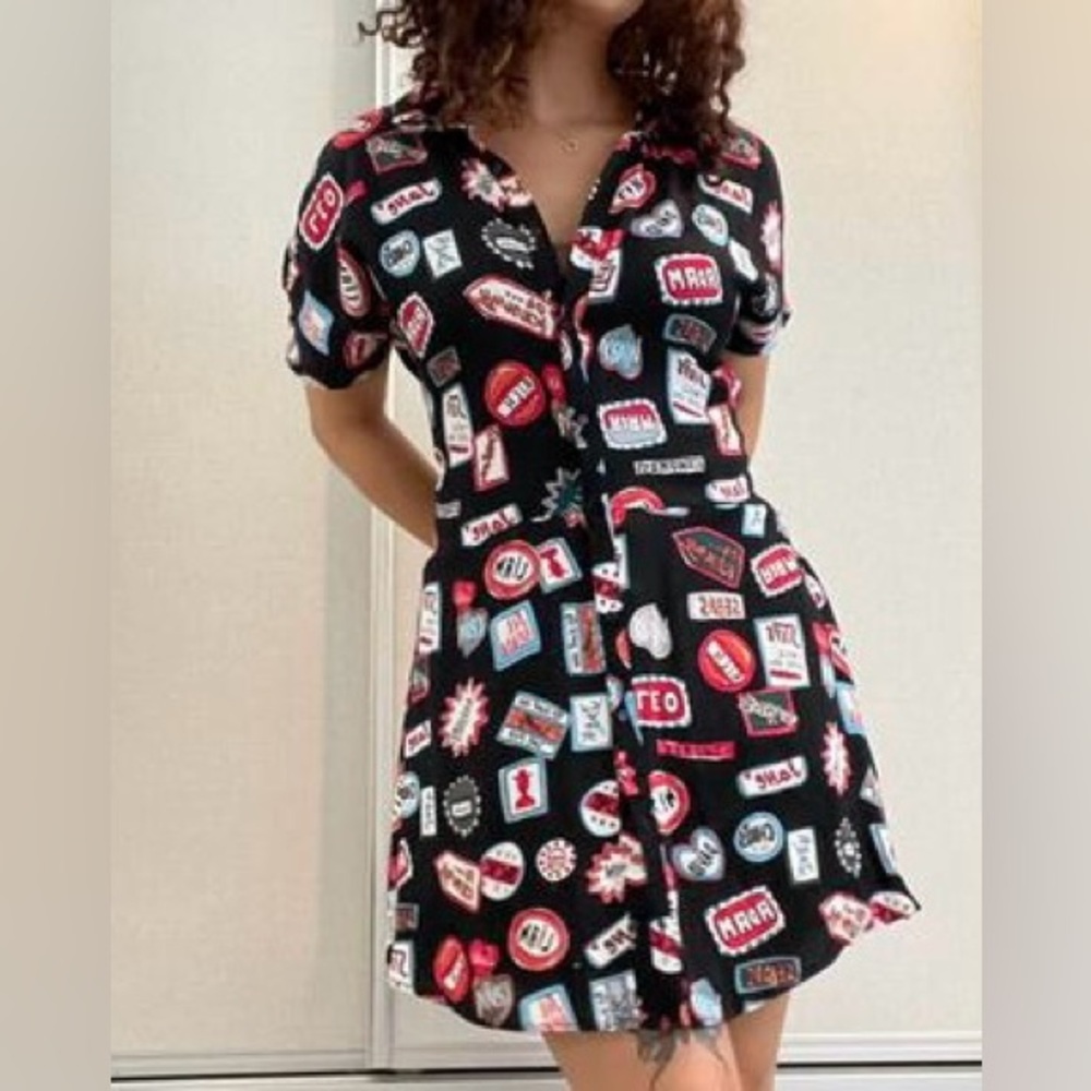 Zara Black Graphic Print Dress - Picture 5 of 15